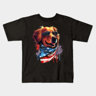 Golden Retriever American Flag USA America 4th Of July Kids T-Shirt